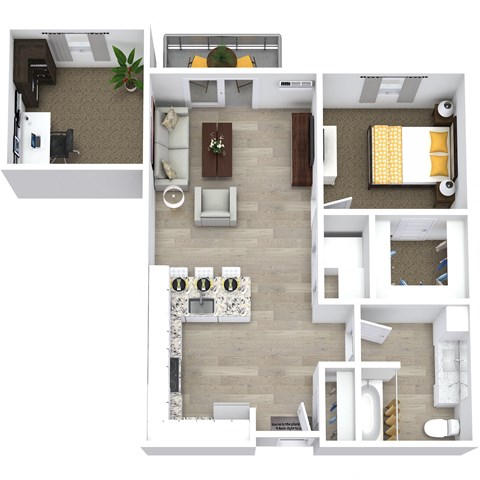 Floor plan for 1 bed, 1 bath, 798 sqft